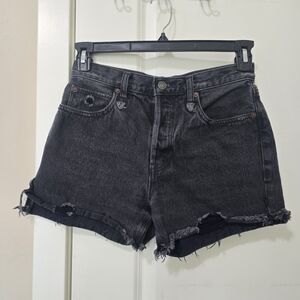 We The Free Makia Black Cutoff Denim Jean Short 26 ButtonFly Distressed Festival